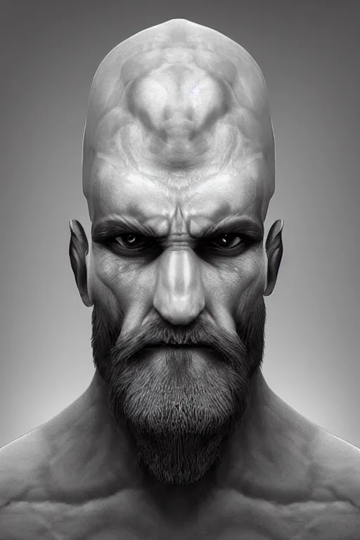 Image similar to portrait from a handsome masculine bearded extraterrestrial man, gray alien, trending on artstation
