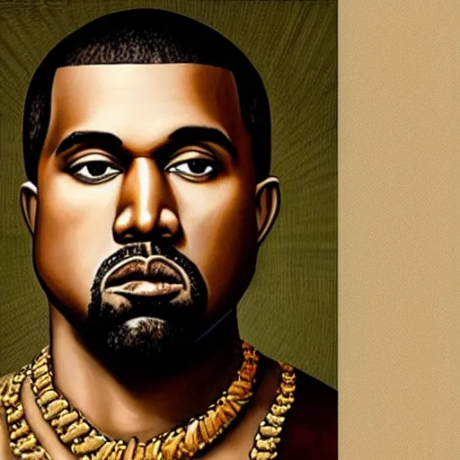 Image similar to a renaissance style portrait painting of kanye west wearing a crown