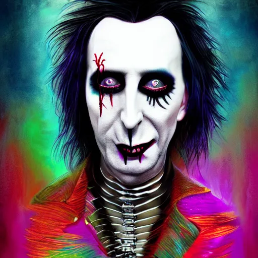 Image similar to an extremely psychedelic portrait of alice cooper as marilyn manson, surreal, lsd, face, detailed, intricate, elegant, lithe, highly detailed, digital painting, artstation, concept art, smooth, sharp focus, illustration,