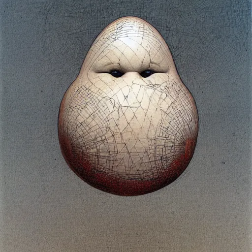 Image similar to humpty dumpty in form of egg, detailed pattern on skin, front view by by luis royo and wayne barlowe, beksinski