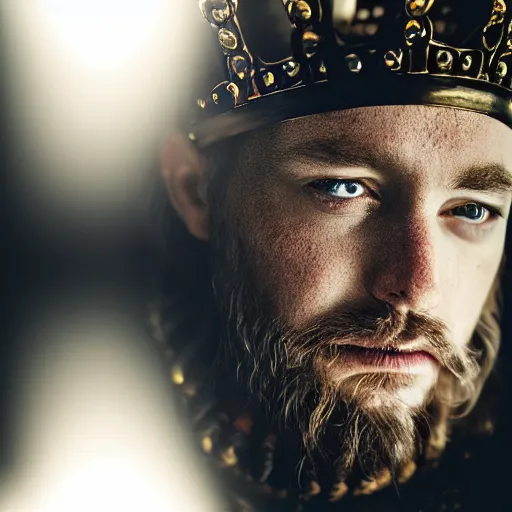 Prompt: stunning beautiful portrait photography of a medieval king with crown from national geographic magazine award winning, dramatic lighting, taken with Sony alpha 9, sigma art lens, medium-shot