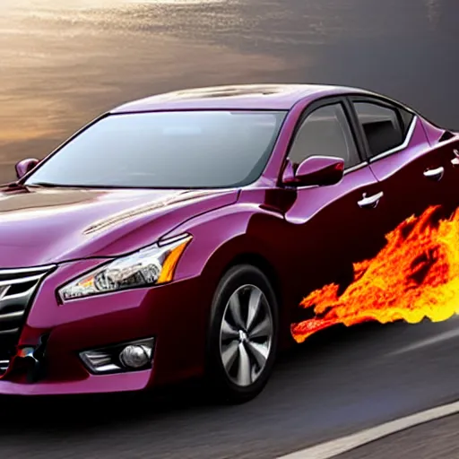 Prompt: flaming nissan altima