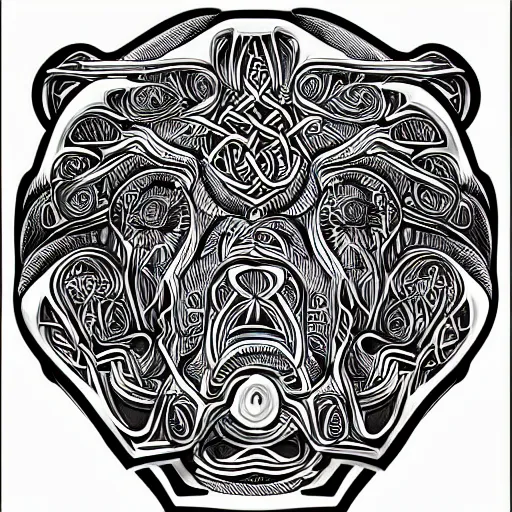 Image similar to an intricate grizzly bear designed by mc escher, line art, celtic, illustration, dynamic image