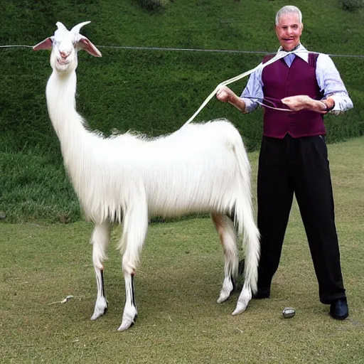 Image similar to The longest, stringiest goat in the world, Guiness Book of World Records holder, photograph