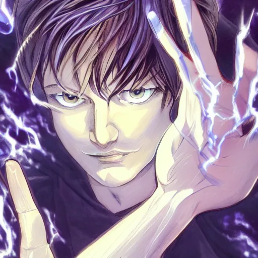 Prompt: a powerful psychic man emitting psychic power, psychic, psychic powers, detailed, highly detailed, hyper detailed, aesthetic!, trending on artstation, artstation, trending on tumblr, in the style of Deathnote anime, fantasy, fantasy aesthetic!,