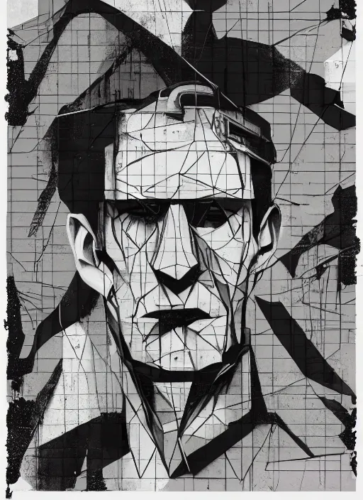 Image similar to symmetry!! portrait of frankenstein by sachin teng, organic, cables, black and white, matte painting, geometric shapes, hard edges! graffiti, street art