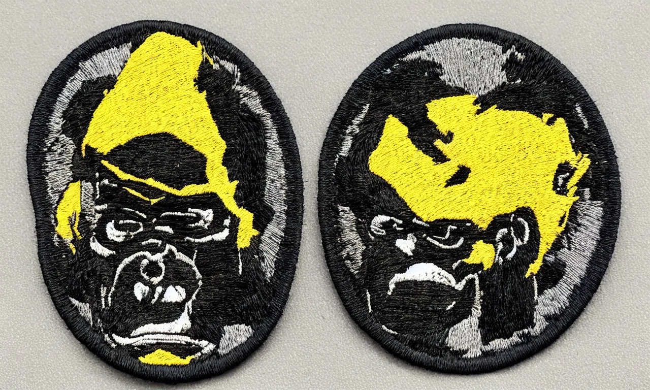 Image similar to a gorilla breaking lighting bolts. round, circular embroidered us radar corps patch 8 k /