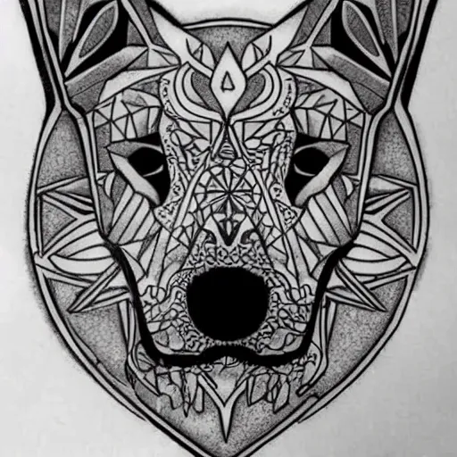 Image similar to tattoo design, stencil, tattoo stencil, traditional, a world famous tattoo of a geometric dog