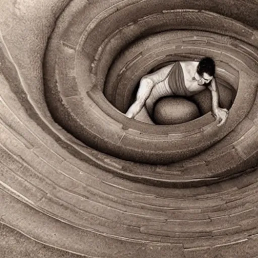 Image similar to man whose body has twisted into a spiral