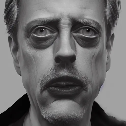 Image similar to hyperrealistic mixed media image of steve buscemi smoking a cigarette standing in front of a train, stunning 3 d render inspired art by xiang duan and thomas eakes, perfect facial symmetry, immaculate complexion, realistic, highly detailed attributes and atmosphere, dim volumetric cinematic lighting, 8 k octane detailed render, post - processing, masterpiece,