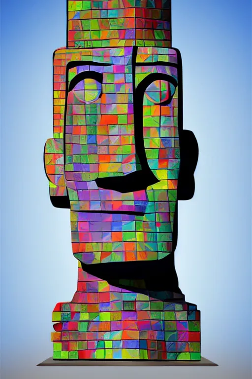 Image similar to cubist moai statue cutout digital illustration cartoon colorful beeple