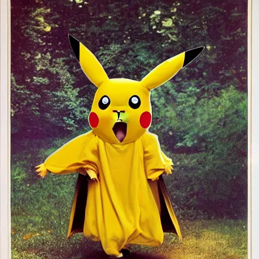 Image similar to girl in a pikachu costume, art by Annie Libovitz and Alhpnse Mucha,