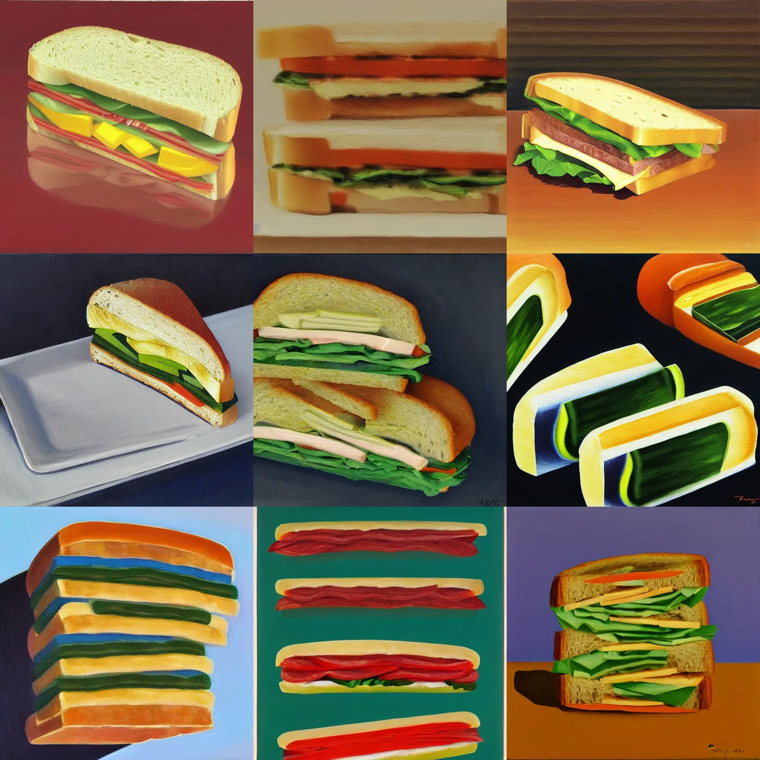 Prompt: a sandwich, painting by tomma abts