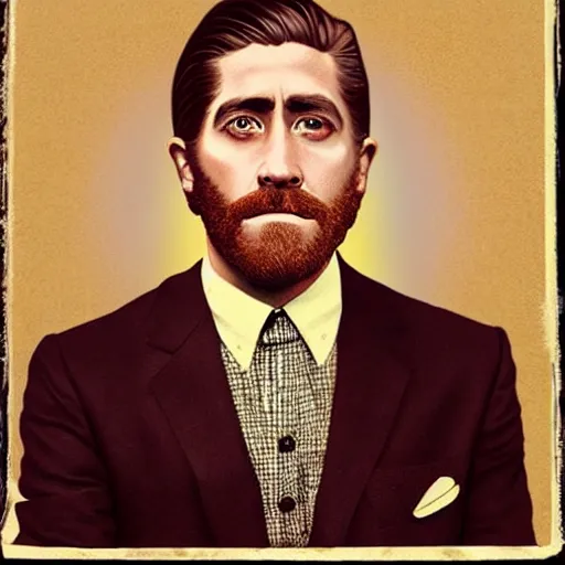 Image similar to “Jake Gyllenhaal portrait, color vintage magazine illustration 1950”