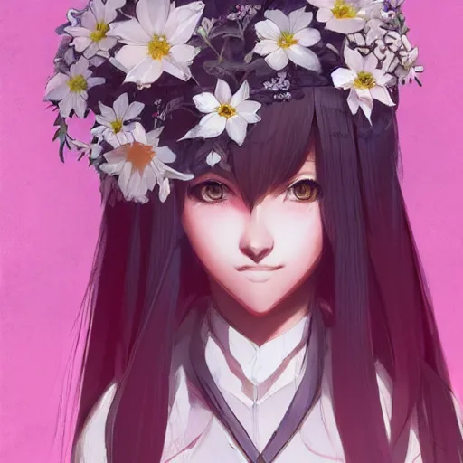 Prompt: portrait of anime pixie character with flower crown hair, manga cover, highly detailed, digital painting, artstation, concept art, sharp focus, illustration, strong brush stroke, anime, art by greg rutkowski, ilya kuvshinov, sharp focus, ghibli studio, art by ilya kuvshinov, rossdraws