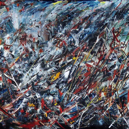 Image similar to battle of cape ecnomus, in the style of jackson pollock