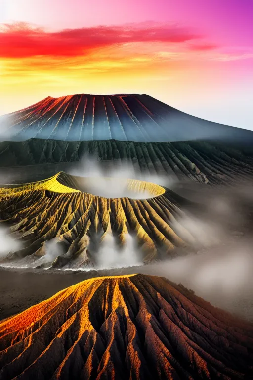 Prompt: bromo mountain, aesthetic, fantasy, pop art, by mike swiderek, jorge lacera, ben lo, tyler west, ultrarealistic, sharp focus, rendered by photoshop