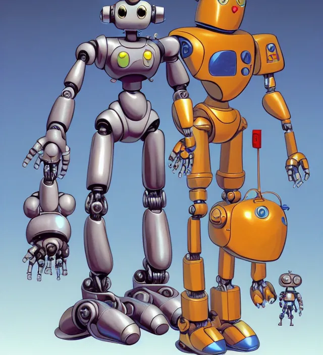 Image similar to the robot mother protagonist, animation character design by akira toriyama, don bluth, jack kirby, action - adventure, sharp detail, artstation trending, conceptart. com