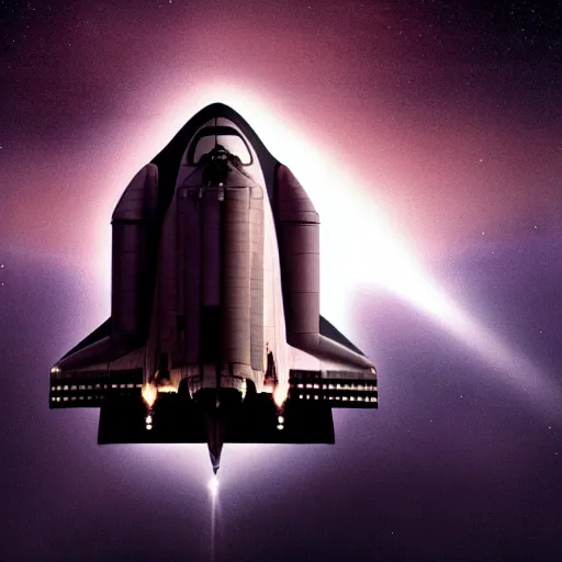 Prompt: dark and moody high - budget imax film, a giant massive ominous awe - inspiring scary space shuttle in the shape of a massive head with a giant dark open mouth, floating in deep space, volumetric lighting, light rays