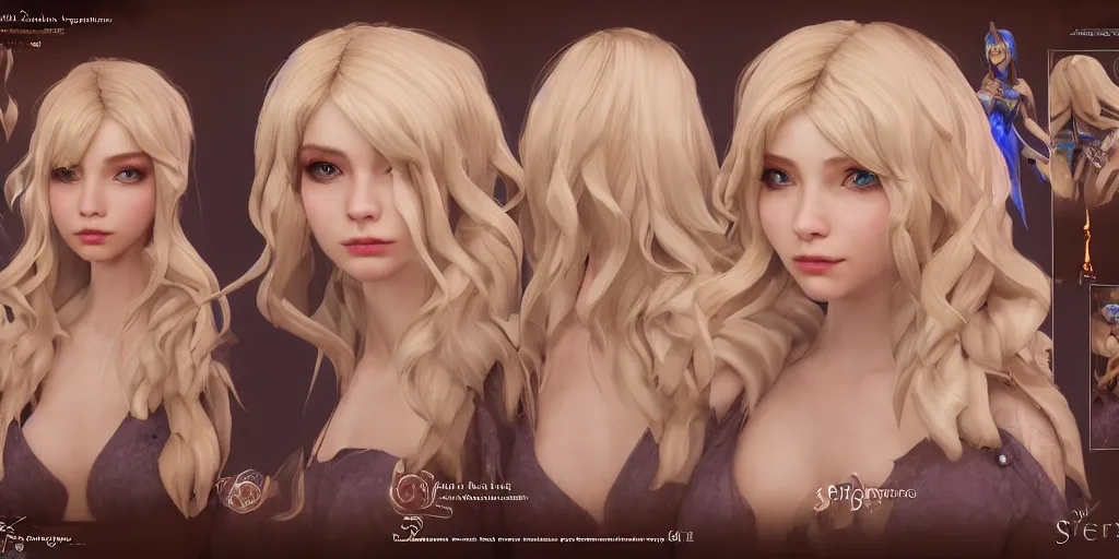 Prompt: Character sheet of gorgeous seraphine (League of Legends). 3d render, octane render, game art, realistic, highly detailed, trending on artstation, 4k, trending on artstation, pixar, cgsociety, unreal engine 5, redshift render, trending on artstation, blender, behance, cg