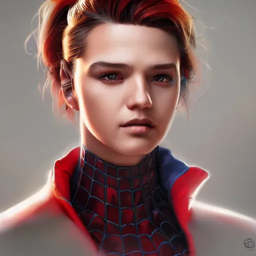 Image similar to characters portrait of Neo mixed with Spiderman by ArtGerm and Tom Bagshaw, merged character, 4k, highly detailed, cinematic lighting