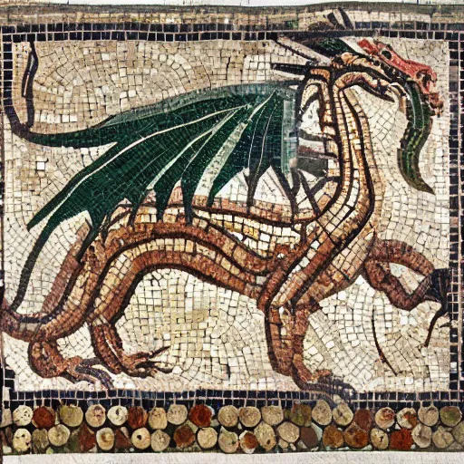 Image similar to a beautiful roman mosaic of a welsh dragon, england, circa 2 0 0 ad