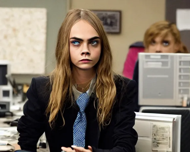 Image similar to very very very very cara delevingne in the The Office TV show