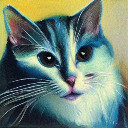 Image similar to “a cat by bee oil panting”