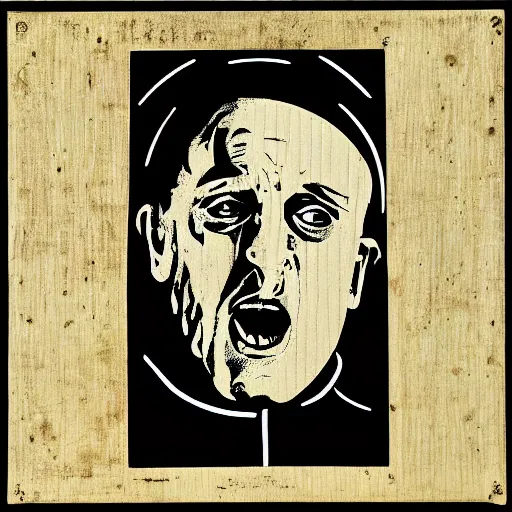 Prompt: individual screaming pope innocent x silk screen portrait style