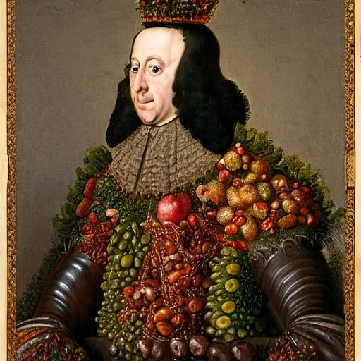 Image similar to portrait of king charles the 4 th made of fruits and vegetables by arcimboldo