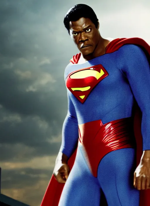 Image similar to film still of Samuel L Jackson as Superman in Superman, 4k