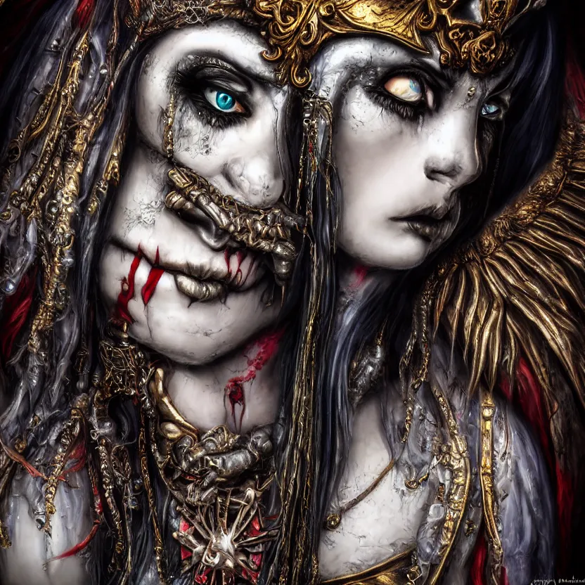 Image similar to candid photography, close up portrait, goddess of death, by anne stokes, photorealism, highly detailed, uhd