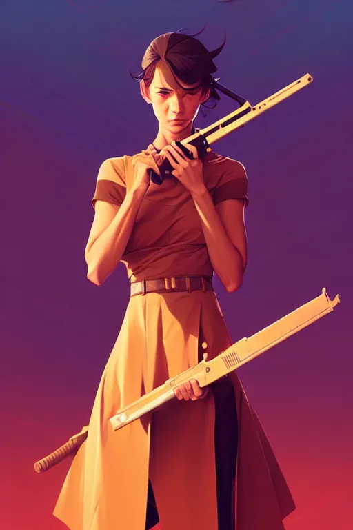 Image similar to smooth weapon, desert colors, centered median photoshop filter cutout vector behance hd by artgerm, jesper ejsing, by rhads, makoto shinkai and lois van baarle, ilya kuvshinov, rossdraws, illustration, art by ilya kuvshinov and gustav klimt