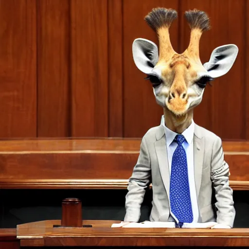 Image similar to a giraffe with a tie and pants on the spanish congressional stage