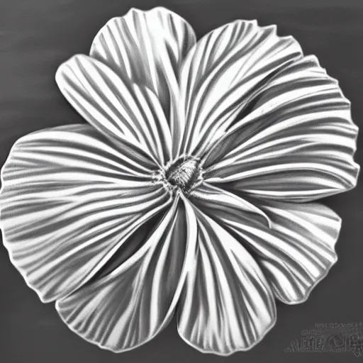 Prompt: a hibiscus flower made of metal, reflective, shiny, realistic, trending on art station