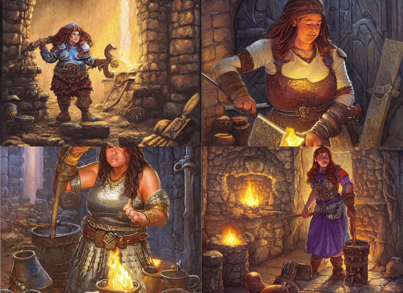 Prompt: female dwarven blacksmith | by jeff easley