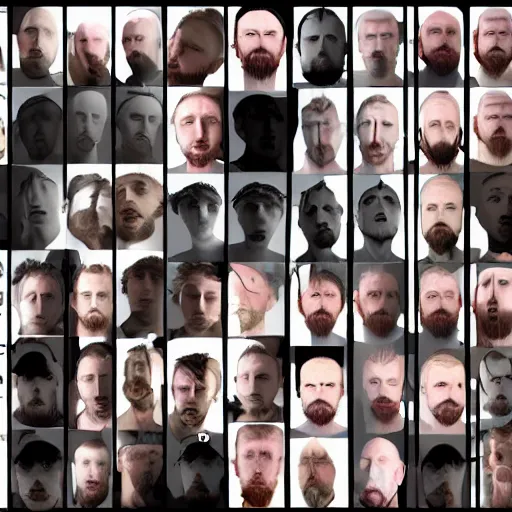 Image similar to versions sprite sheet of variations, hyper realistic, many variations of thom yorke, face variations, various emotions, various poses, high quality, brush stroke, intricate details, beautiful lighting