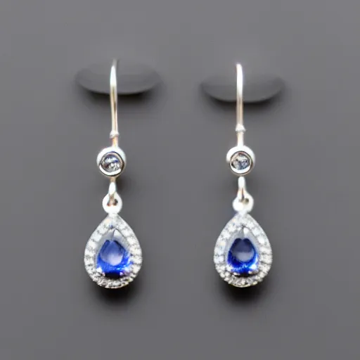 Image similar to teardrop sapphire earrings. platinum