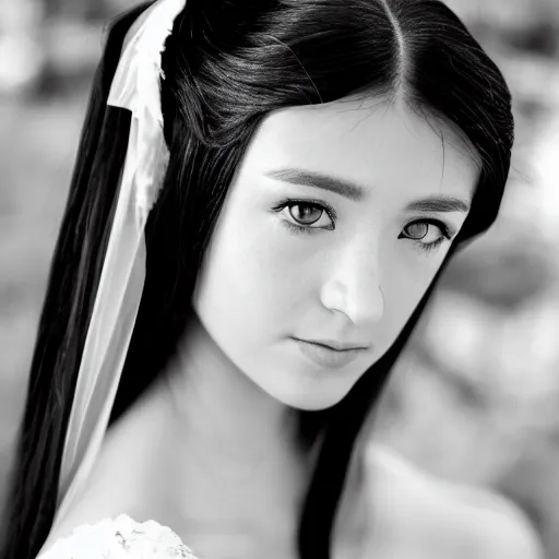 Prompt: a symmetric and beautiful face, professional full length high definition photo of a young woman with twin tails and wedding dress