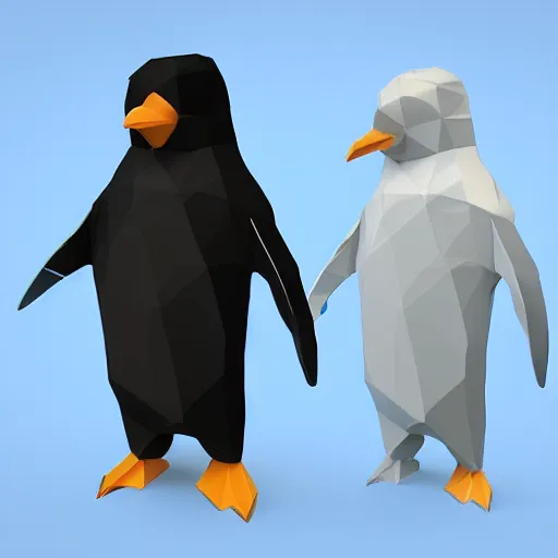 Image similar to low-poly penguin in sci-fi outfit