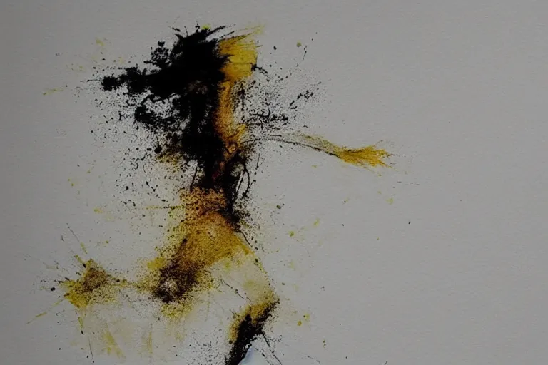 Prompt: beautiful serene running woman, exploration of motion and life, minimalistic golden and ink airbrush painting on white background