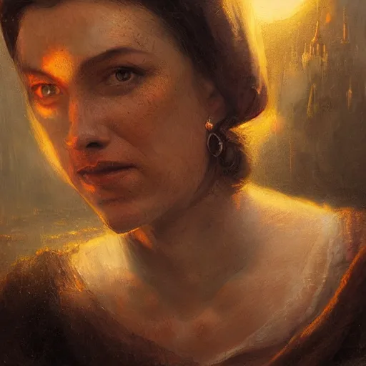 Image similar to renaissance italian fortune teller, armitage, closeup portrait, sunset, gorgeous view, depth, painted by seb mckinnon, high detail, digital art, painted by greg rutkowski, trending on artstation