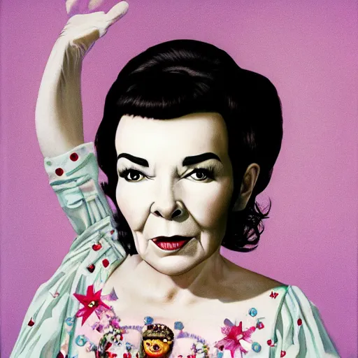 Prompt: bjork dressed as nancy reagan, painted by mark ryden,