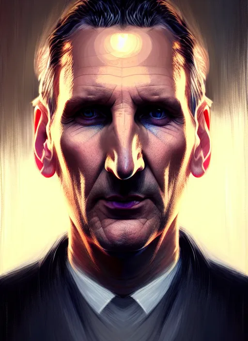 Prompt: portrait of christopher eccleston, intricate, elegant, glowing lights, highly detailed, digital painting, artstation, concept art, smooth, sharp focus, illustration, art by wlop, mars ravelo and greg rutkowski