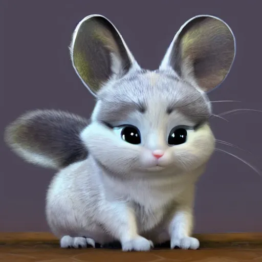 Image similar to very cute disney pixar chinchilla wearing a bow tie, detailed fur, concept artwork, 3 d render official art, zootopia, cartoony, adorable design, disney disney, large eyes, whiskers hq, artstationhd, pixar, luca