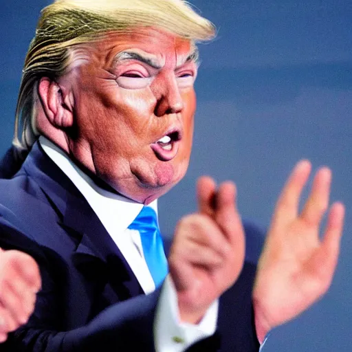 Prompt: donal trump being a super saiyajin blue god
