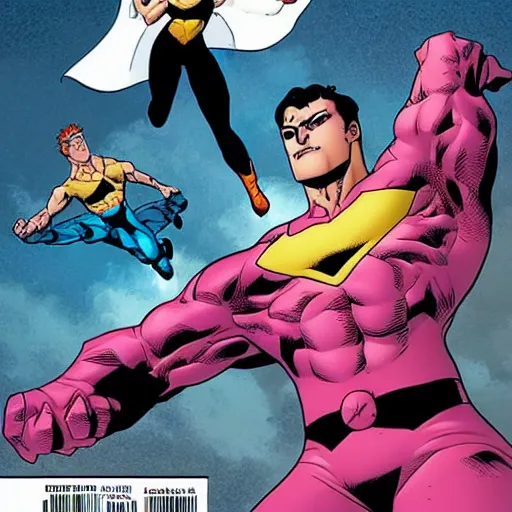 Image similar to Invincible (Image Comics) flying in an heroic pose