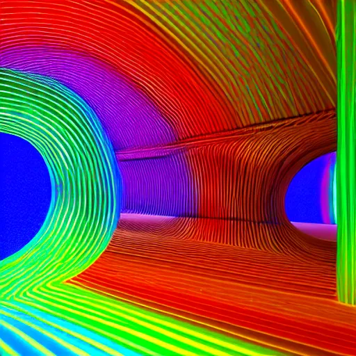 Image similar to Liminal space in outer space, rainbow 3d parametric design