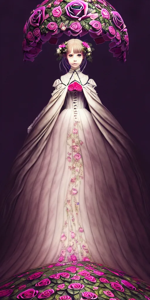 Prompt: the beautiful hyperdetailed physical rendering of a single rose flower wedding gothic lolita dress clothing design display in show in front of your eyes, perfectly shaded, atmospheric lighting, in the style of makoto shinkai, raphael lacoste louis comfort tiffany, artgerm, karol bak, james jean, ross tran, 8 k hd, fine texture structure, 3 drender,