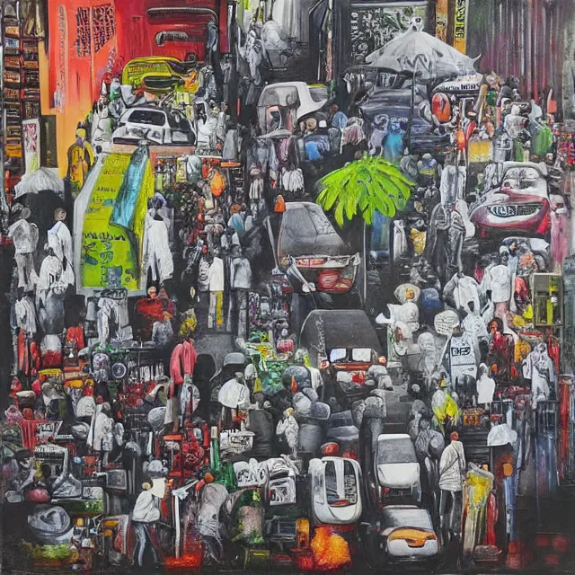 a busy sidewalk in nairobi, street with cars, | Stable Diffusion | OpenArt